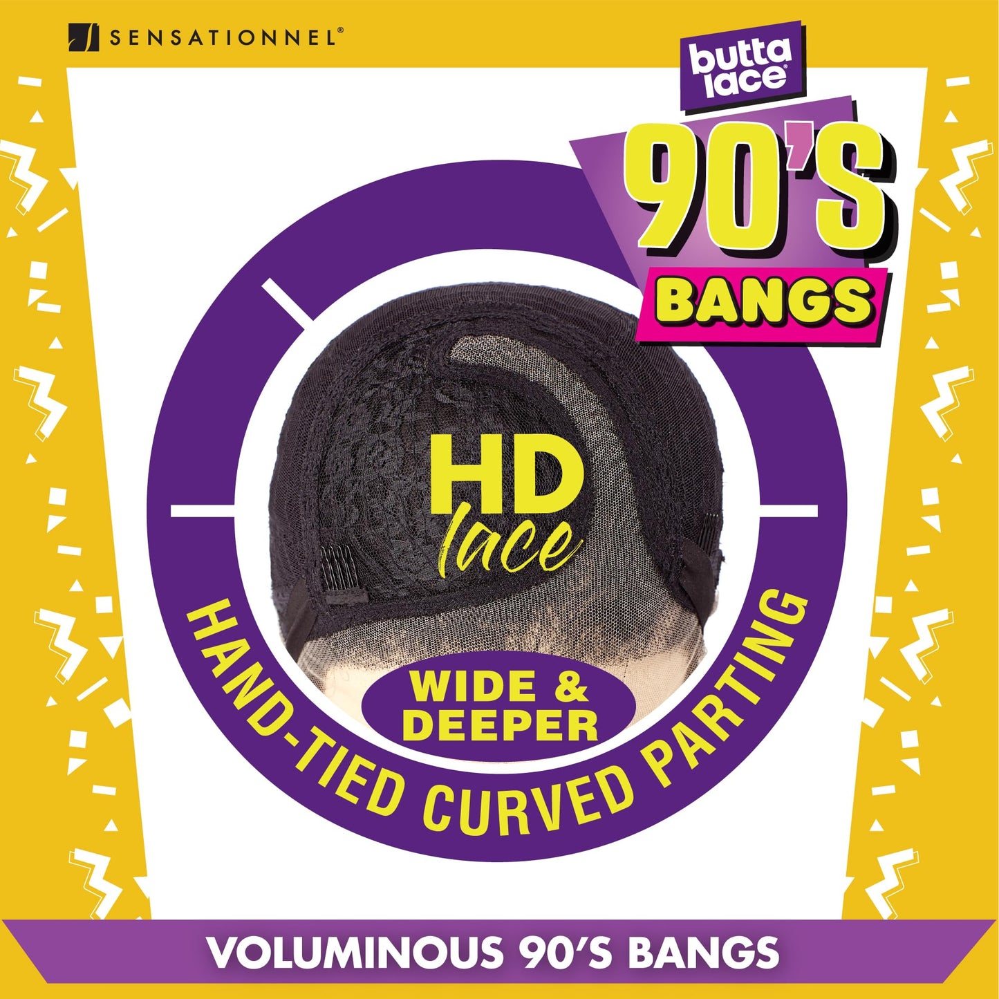 Sensationnel Butta Lace 90Sbangs Wigs - Unit 904 Glueless Wide Deep Part Synthetic Preplucked Hairline (1B OFFBLACK)