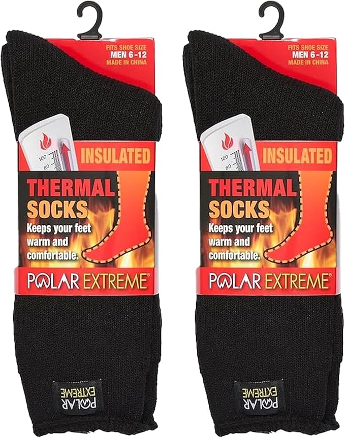 Polar Extreme Thermal Hiking Socks – Cushioned, Insulated, Warm para Boots, Men & Women, One Size Fits Most 6-12, 2-Pack