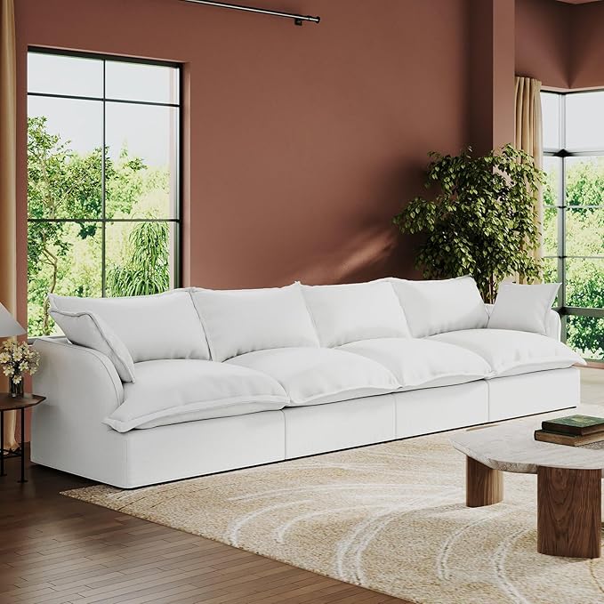 Intuition Decor Cloud Modular Sectional Sofa,Down Filled Sectional Sofa Comfy Couch with Cushion Covers Removable Extra Deep Seats,Couch for Living Room Apartment Office,Cream White