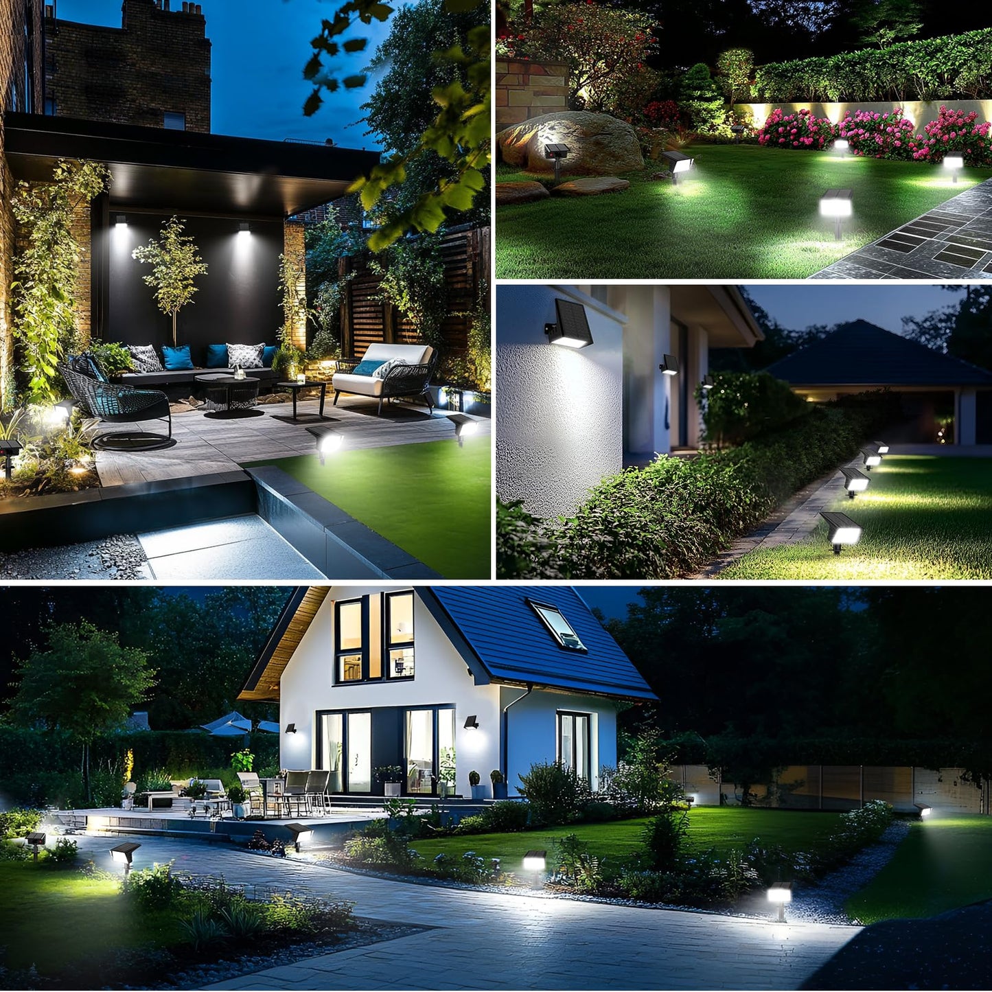 LAMKEEP Solar Spot Lights Outdoor with 60 LED & Auto On/Off, 4 Pack Solar Lights Outdoor Waterproof IP68 with 3 Lighting Modes, 2-in-1 Solars Landscape Light for Outside, Garden, Yard(Cool White)