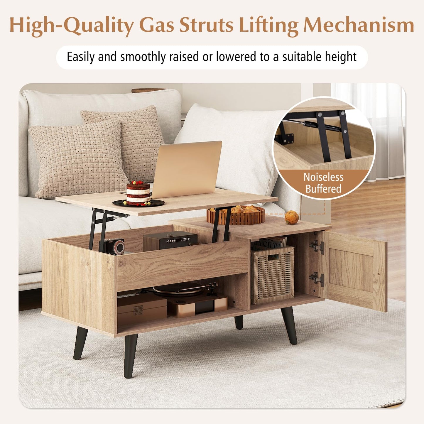 Tangkula Lift Top Coffee Table with Storage, Living Room Table with Hidden Compartment, Cabinet & Open Shelf, Flip Top Center Table, Pull up Coffee Table for Home, Office (Natural)