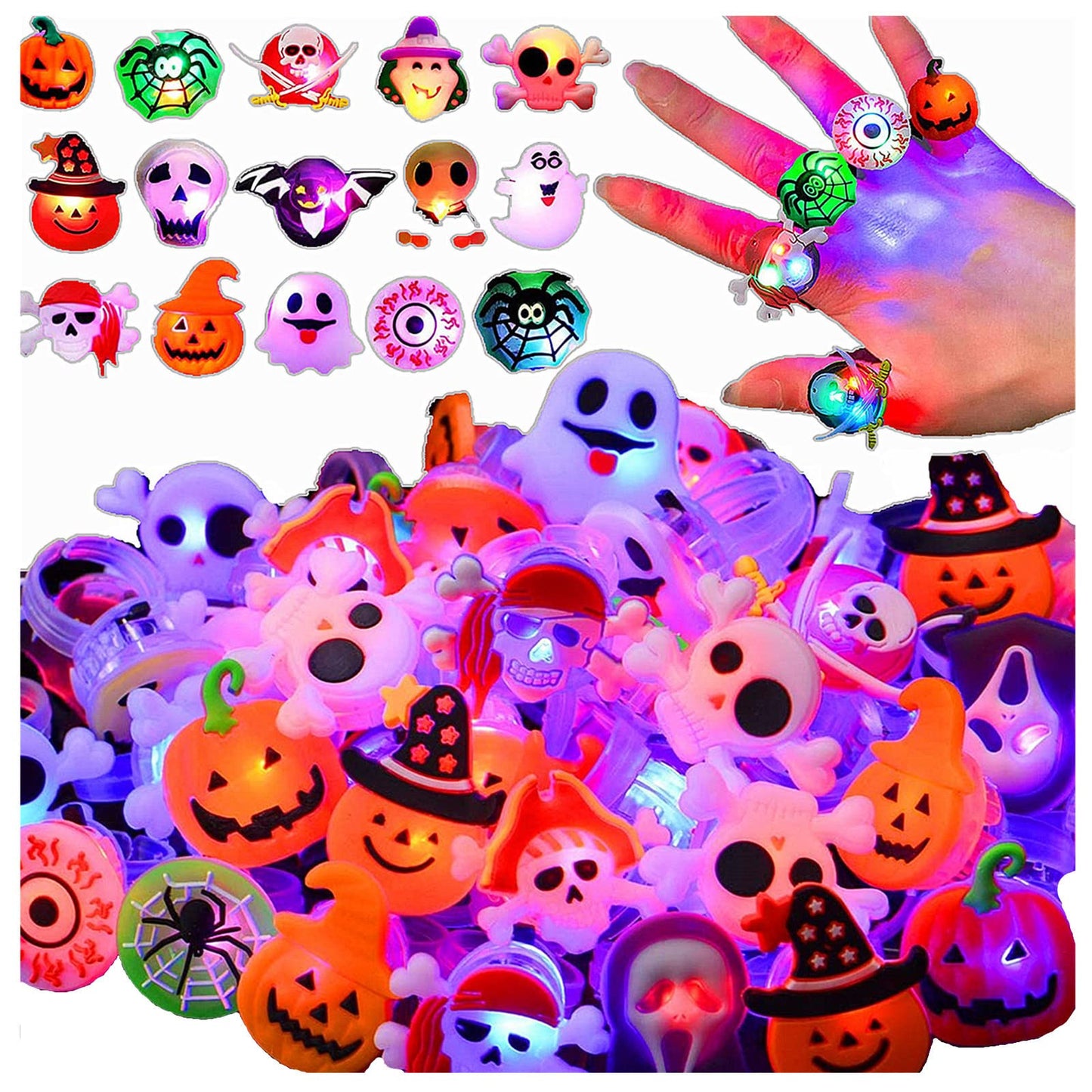 Halloween Light Up Rings 50Pcs Halloween Party Favors Light Up Toys luminous Flash Finger LED Ring Blinking Jelly Rubber Ring for Kids Adults