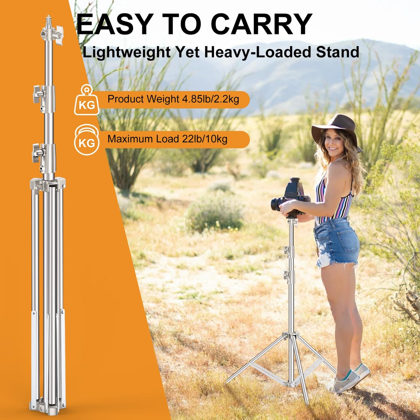 Anautin 9.2 FT Stainless Steel Light Stand Photography, 2 Pack Heavy Duty Photography Tripod Stand with 1/4” to 3/8” Screw Adapter for Strobe,LED Video Light,Ring Light, Monolight, Softbox