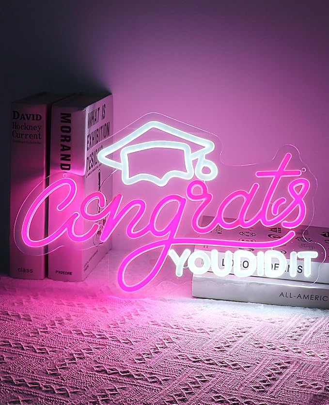AceList Congrats Grad Neon Sign, LED lights for Backdrop Graduation Party Wall Decor Dimmable Prom Congratulations Neon Si...