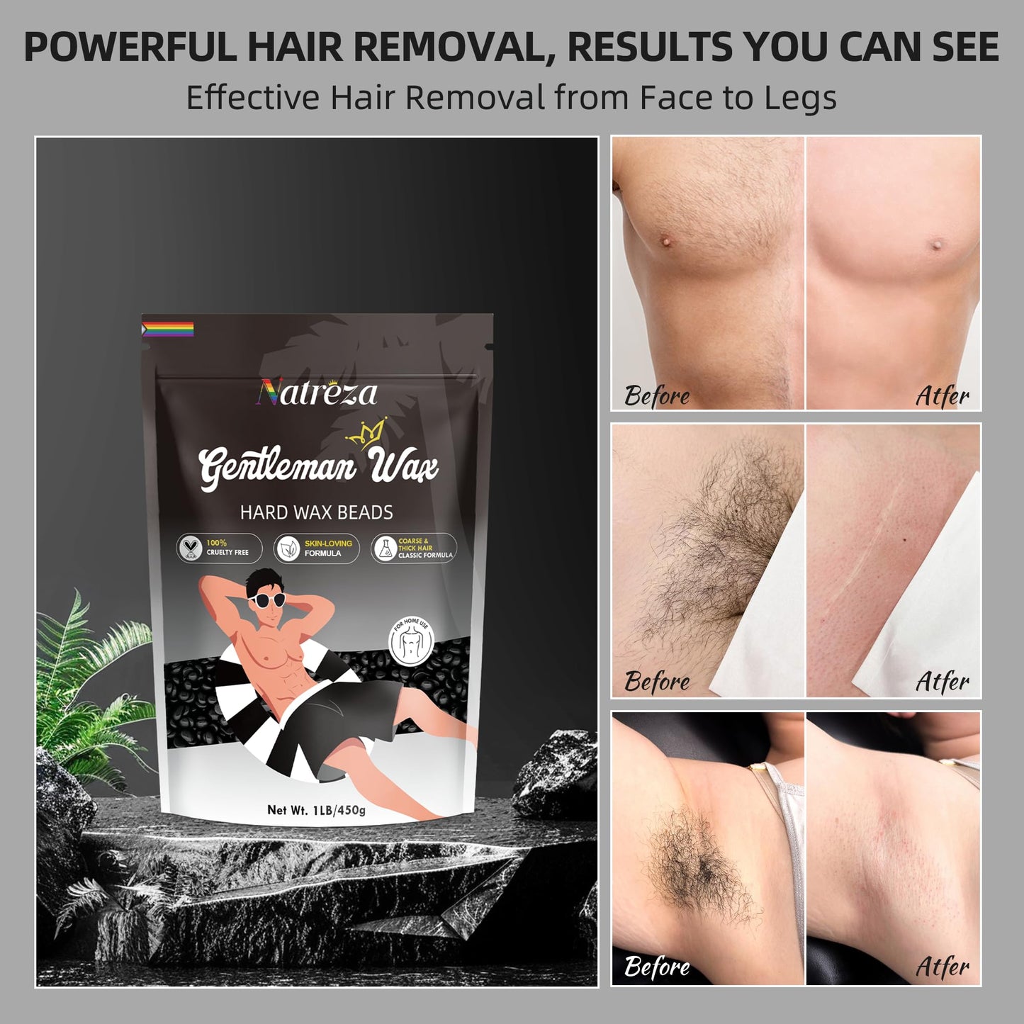 Natreza Wax Beads for Hair Removal, 1lb Hard Wax Ideal for Face, Brazilian, Bikini, Chest, Back, Body, Arms, Legs Waxing, Wax Pe