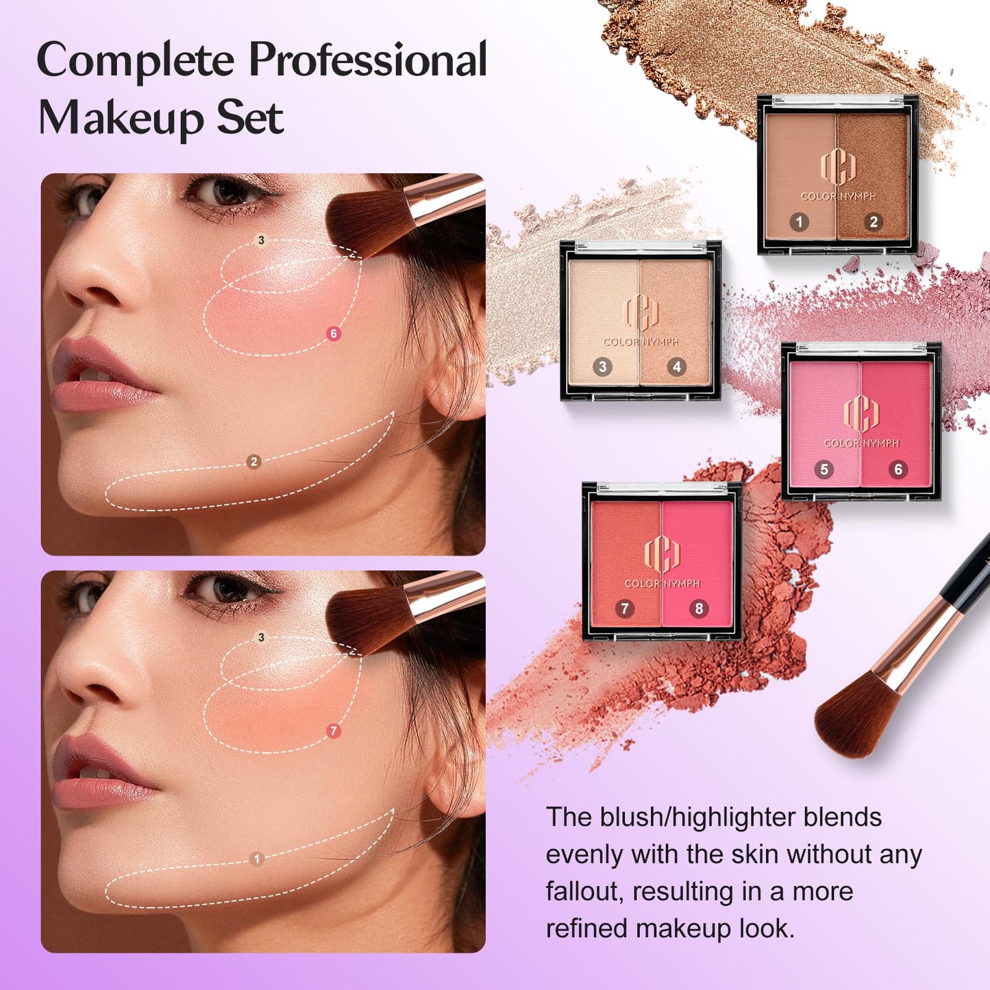Color Nymph All in one Makeup Kit For Girls Teens, Makeup Set 4 Trays Spacious Space Train Case for Beginner with Eyeshadow Highlighter Lipgloss Blush Contour Concealer Brush Eyeliner Lipbalm