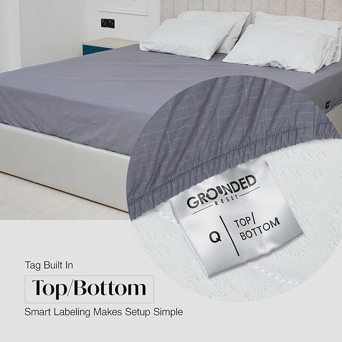 Grounding Sheets Queen Size 60x80x13.5 Inches - Organic Cotton & Silver Fiber Composition, Gray Grounded Bed Sheets Queen Size for Overall Improved Wellbeing, with 15 ft Grounding Cord