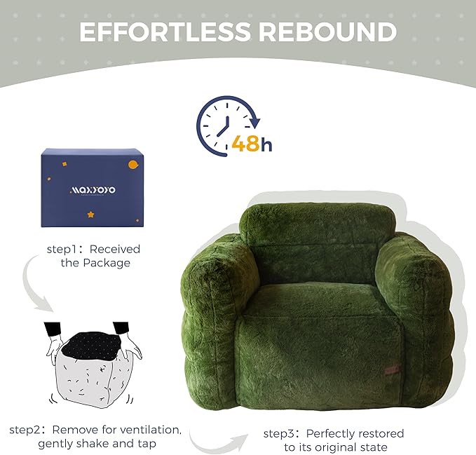 MAXYOYO Giant Bean Bag Chair for Adults, Ultra Soft Fluffy Bean Bag Sofa, Oversized Floor Sofa for Living Room Bedroom, Cozy Reading Chair with Filler, Green