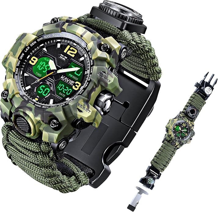 Mens Tactical Military Digital Watch, 23-in-1 Survival Multi-Functional Army Outdoors Waterproof Camouflage Sports Watches...
