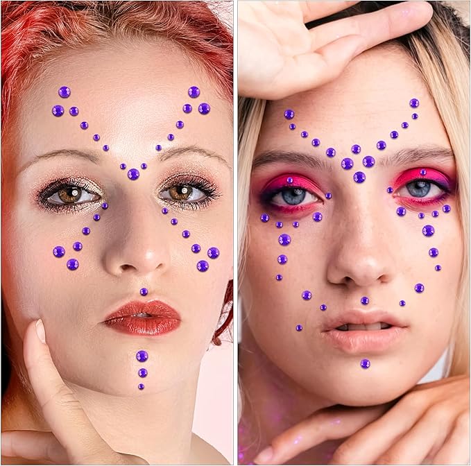 591pcs Face Gems Hair Gems Pearls, Self-Adhesive Face Jewels Eye Rhinestones 3/4/5/6/8 mm Face Gem Stick on, Halloween Makeup Gems Rave Accessories for Face Eyes Body Makeup (16.Dark Purple)