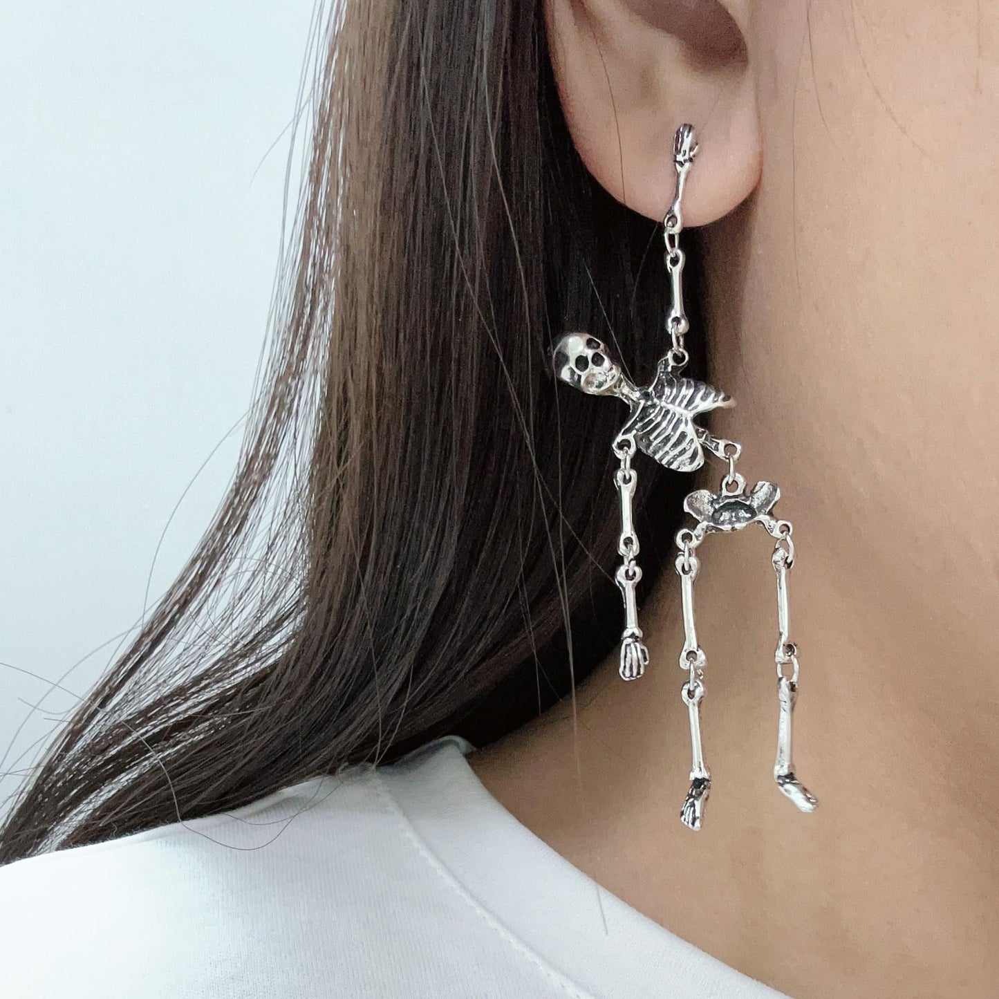 HAISWET Skeleton Skull Earrings Halloween Jewelry Antiqued Silver Color