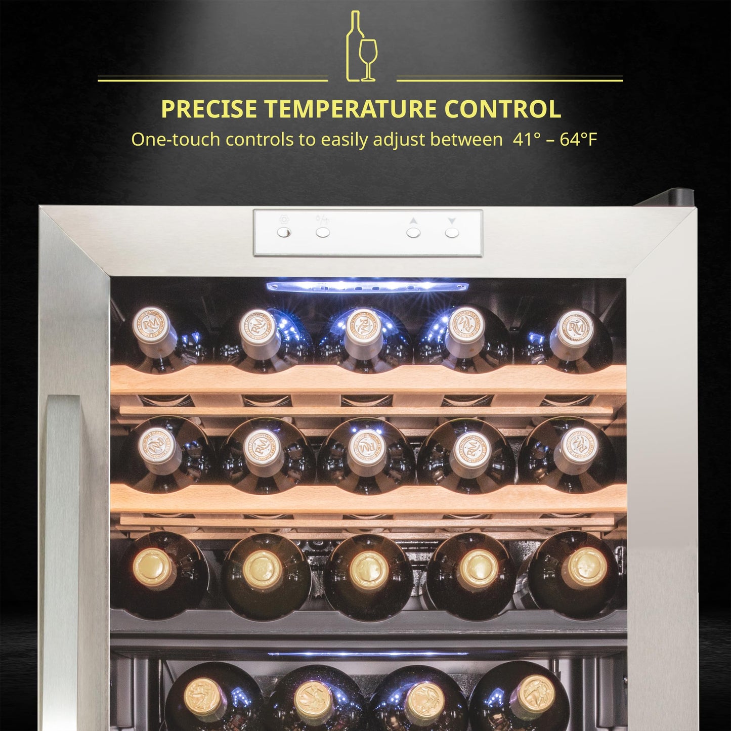 SCHMÉCKÉ 33 Bottle Dual Zone Wine Cooler Refrigerator w/Lock - Large Freestanding Wine Cellar For Red, White, Champagne & Sparkling Wine - 41f-64f Digital Temperature Control Fridge Stainless Steel