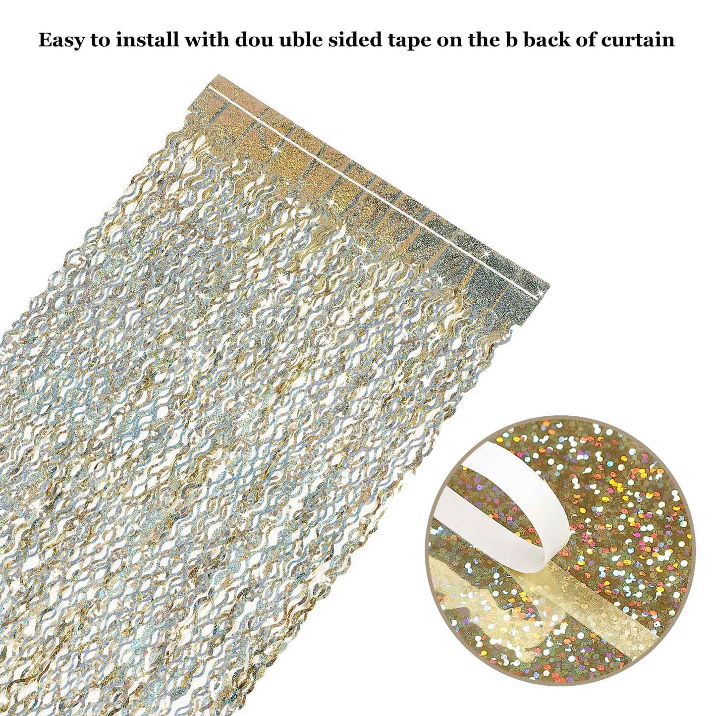 CYLMFC 4 Pack Champagne Gold Fringe Backdrop - 3.3 ft x 6.6 ft Shimmer Wavy Foil Curtain for Birthday Party, Yellow Streamers Party Decorations