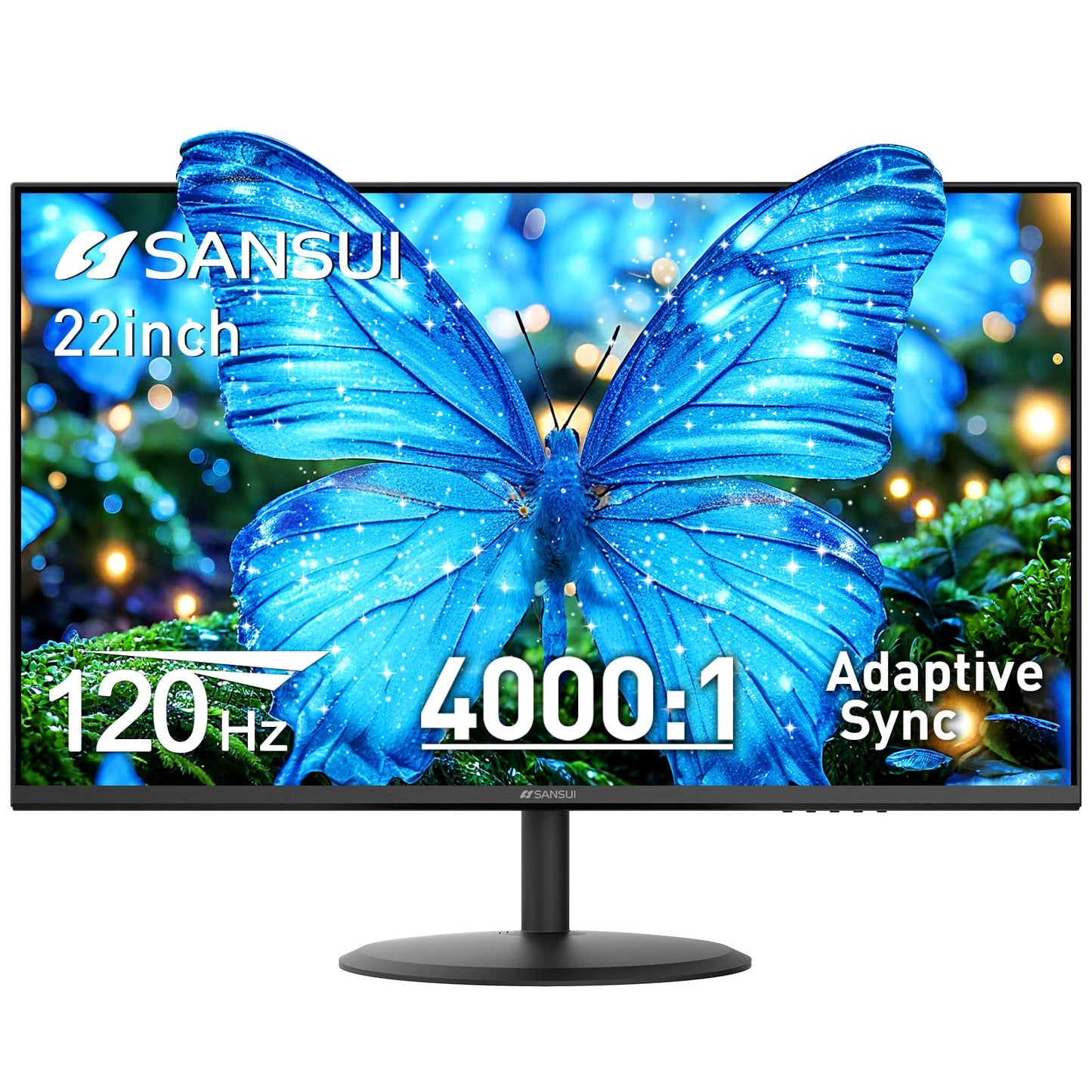 SANSUI 22 Inch 120Hz Monitor, FHD Computer Monitor 4000:1 Contrast Ratio with Adaptive Sync, HDR 100% sRGB, HDMI x 2, VESA Mount