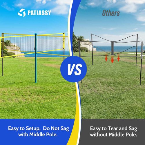 Patiassy 16FT 4 Square Volleyball Game Set with Adjustable Height, 4-Way Volleyball/Badminton Net Outdoor for Backyard, Lawn and Beach with Portable Carry Bag