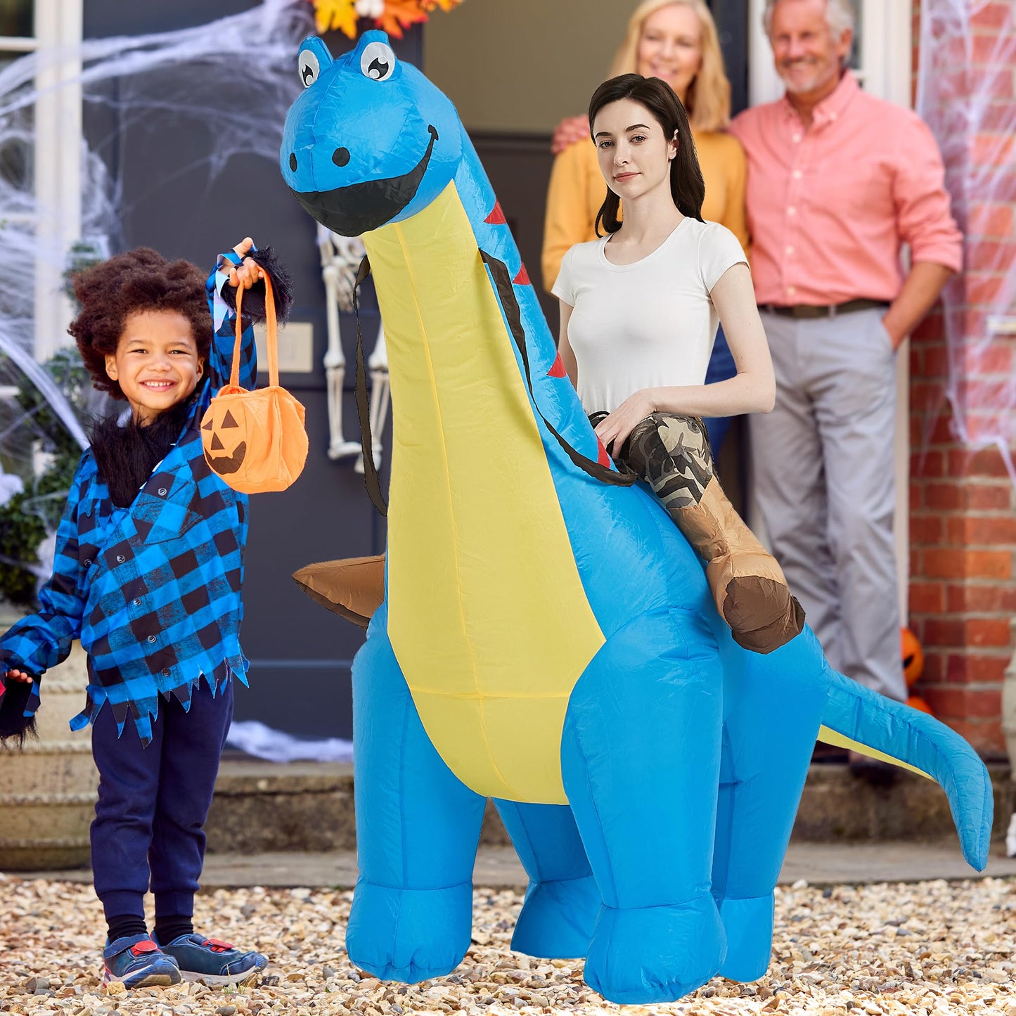 One Casa Inflatable Dinosaur Costume Riding Diplodocus T Rex Air Blow up Funny Party Halloween Costumes for Adult