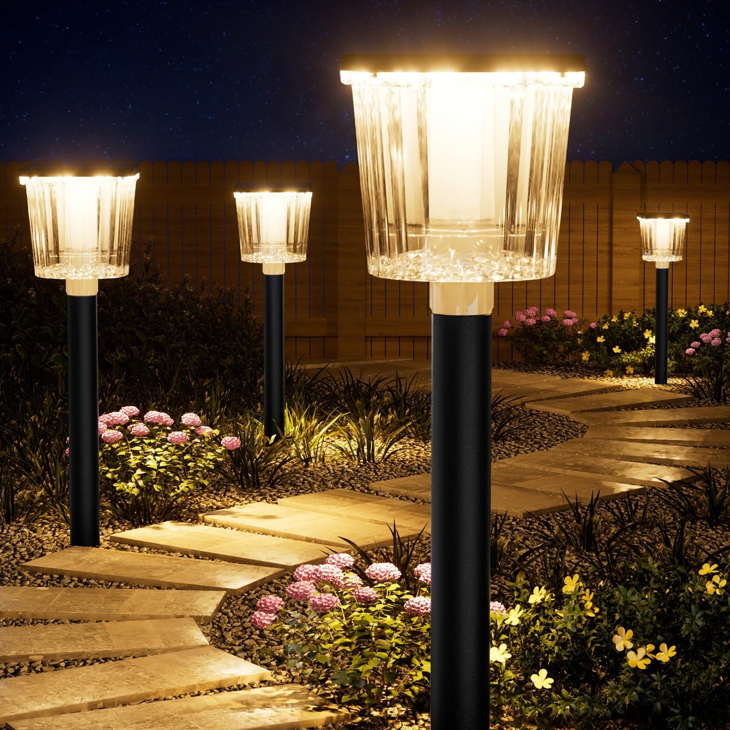 Super Bright Solar Pathway Lights Outdoor Powered,Adjustable Warm&Cool White,Waterproof IP65 Garden Decor Landscape Lighting Outside for Yard/Patio/Walkway/Driveway/Landscape (Obsidian Black, 6 Pack)