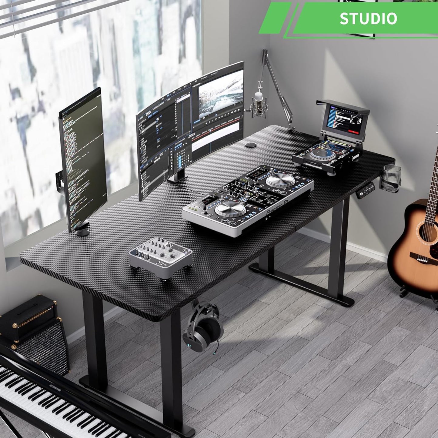 X-WIN Electric Height Adjustable Standing Desk, 71" x 31.5" Inch 4-Leg Ergonomic Sit to Stand Desk for Home Office, Powerful Dual Motor Work Desk with Locking Wheels, Carbon Fiber Textured Black