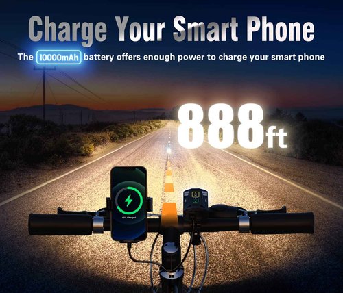 Bright 2000 Lumen Bicycle Headlight & Rear Taillight Set - Powerful 6 Bead LED Projects 888ft, 60hr 10,000mA Battery Charges Phone, Rugged Aluminum Alloy, Lightweight, Waterproof