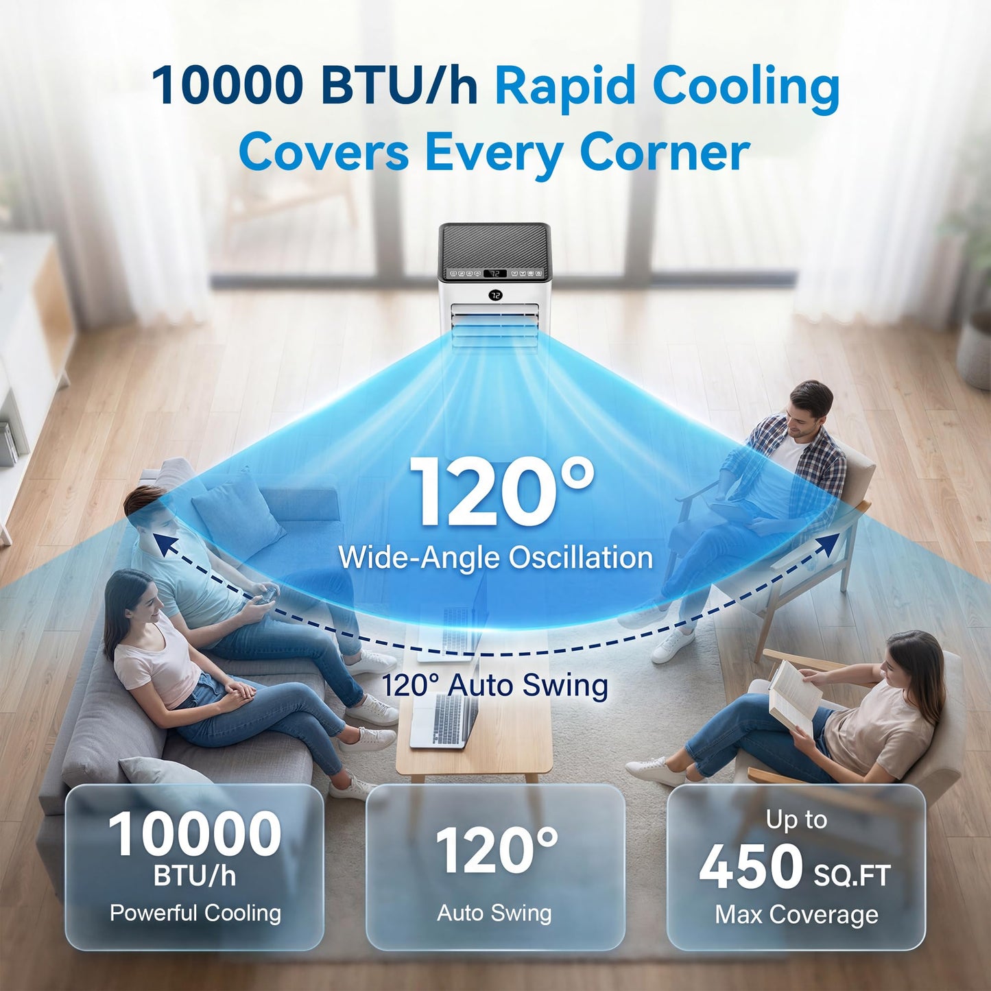 Tehanld 10,000 BTU Portable Air Conditioner, 4-in-1 AC Unit with Sleep, Cool, Dehumidifier & Fan, Cools up to 450 sq.ft, Remote Control, 24H Timer & Window Mount Kit, Bedroom