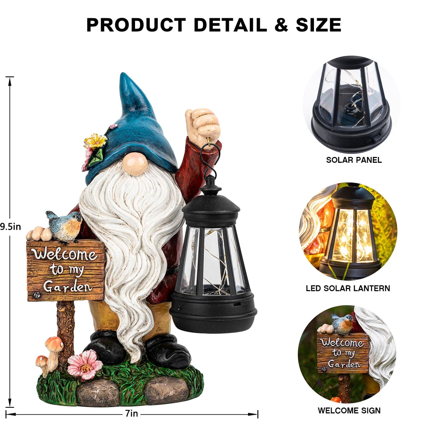 C&Y&G&X Solar Garden Gnome Statue – Waterproof Outdoor Decor with Solar Lantern LED Lights and Welcome Sign for Yard, Lawn, Patio – Ideal Gift for Grandma Mom Women