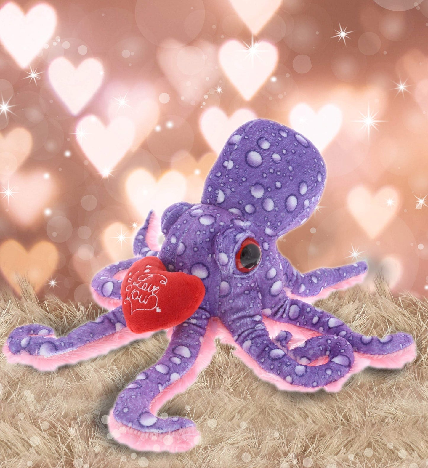 DolliBu I Love You Valentine Plush Purple Octopus - Cute Stuffed Animal with Red Heart and Name Personalization Gift for Valentine's Day, Birthday, Anniversary, Romantic Date - 12 Inches