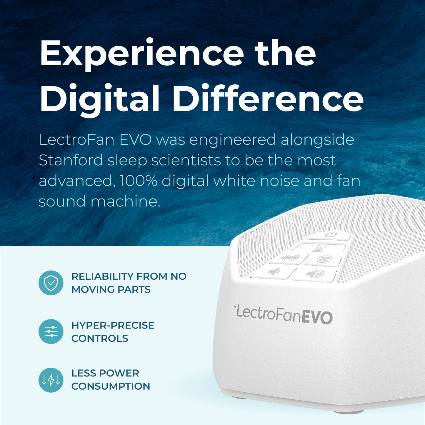 Adaptive Sound Technologies LectroFan EVO White Noise Machine - Compact Sleep Sound Machine for Bedroom, Travel, Study & More - 22 Non-Looping Fan, Ocean Noise Variations - White