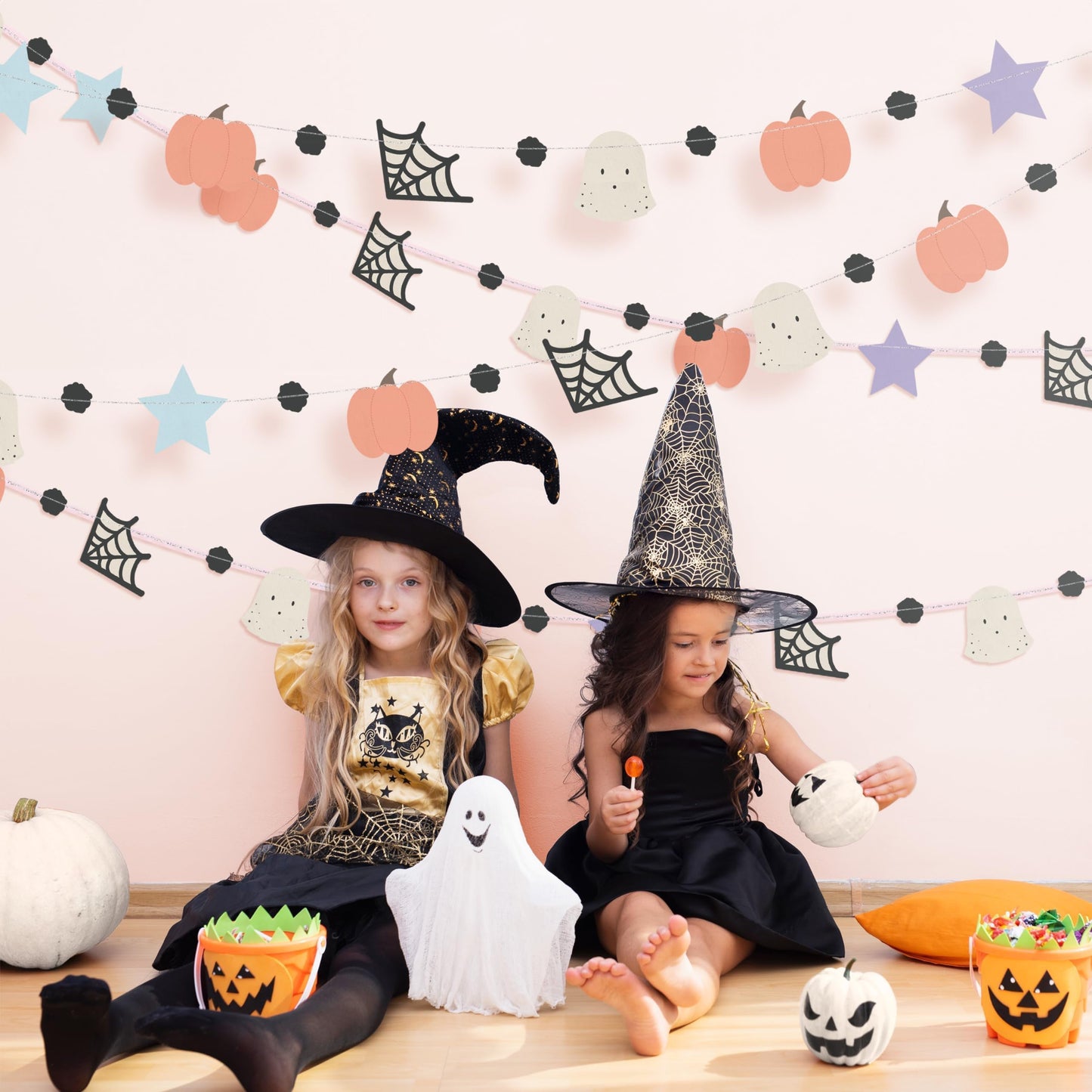 Cheerland Pastel Halloween Garland Cute Summerween Kids Party Decorations Pumpkin Flag Spiderweb Ghost Banner Spooky One Boo Birthday Party Supplies Baby Shower Classroom Home Hanging Decor