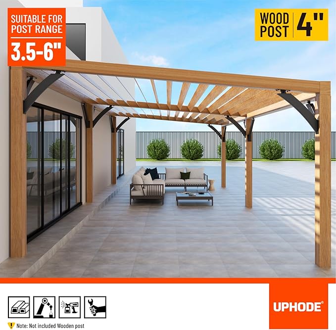 Uphode Q235-Steel Integrated Arc 2''x4''(Actual Tube Dia: 1.5''x 3.2'') 45 Degree Adjustable Angle Support Pergola Brackets Heavy Duty 2Pack