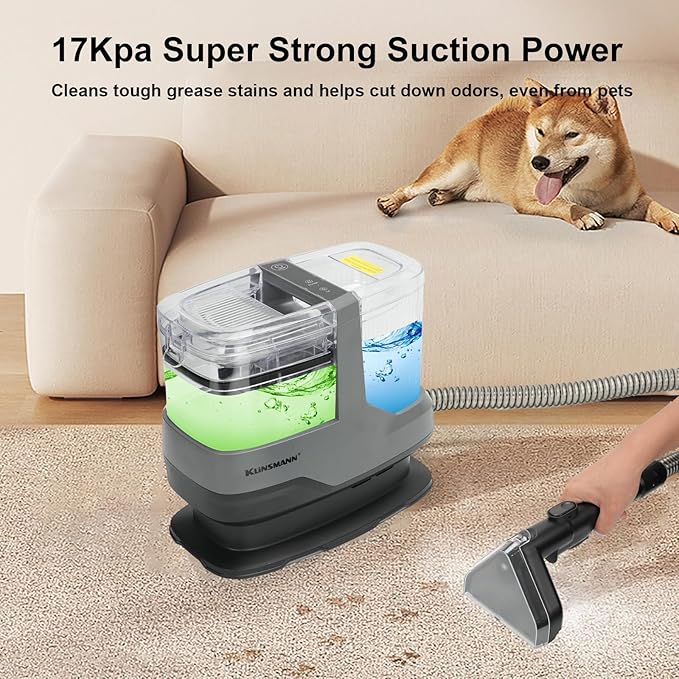 Couch & Upholstery Cleaner Machine, Small Portable Carpet Spot Cleaner Machine, Handheld Car Shampooer with 17KPa Powerful Suction for Deep Cleaning Sofa, Furniture, Mattress, Rug, Stairs & Pet Messes
