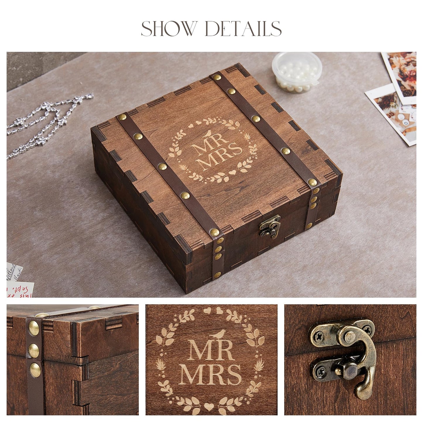 AW BRIDAL Wedding Keepsake Box with Lid Mr Mrs Wooden Memory Box, Bridal Shower Engagement Gifts for Couples, Mr Mrs Anniversary Couple Gift Bride Gift