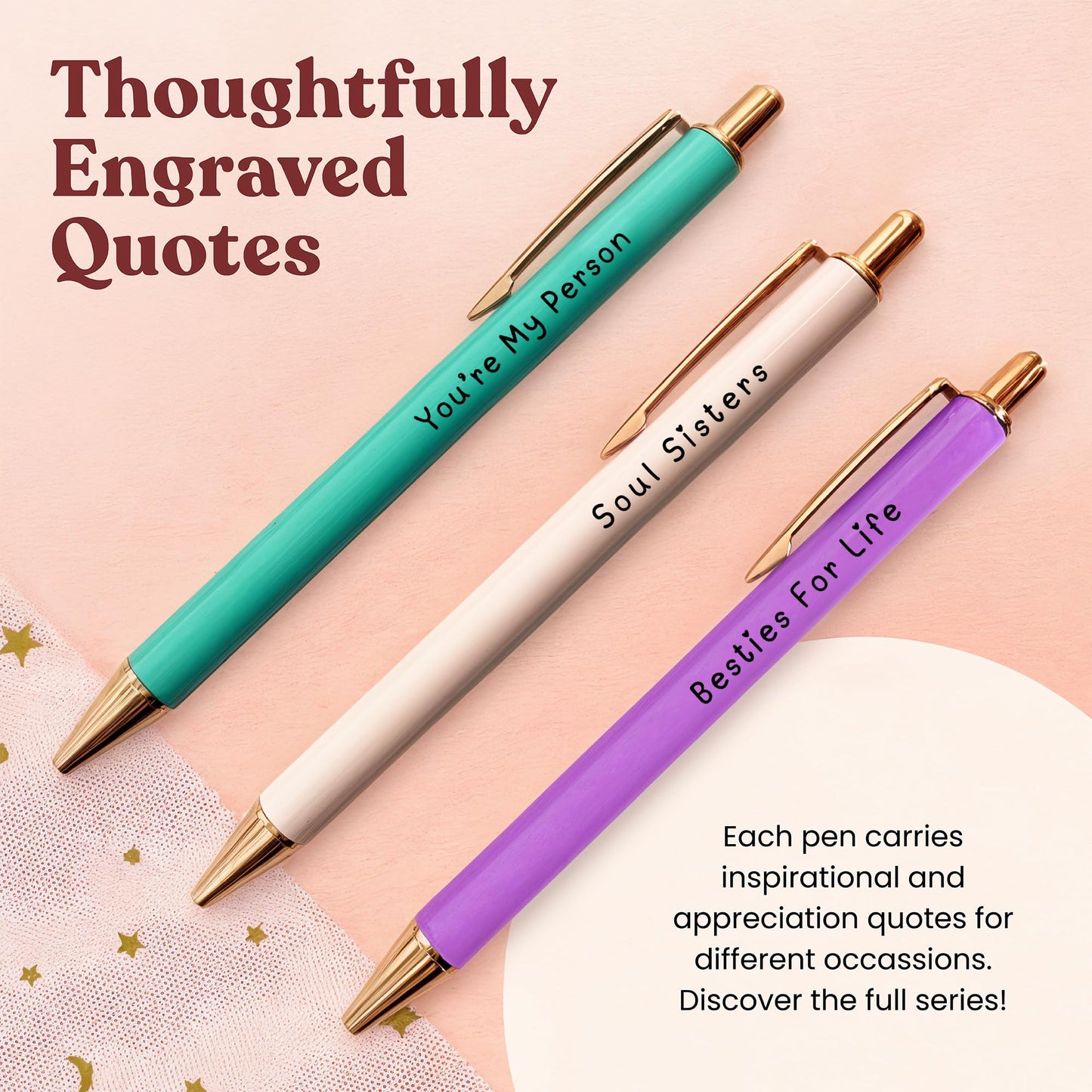 MESMOS 3pc Fancy Pen Set for Women, Gifts for Best Friend Women, Birthday Gifts for Friendship, Long Distance Female Best Friends