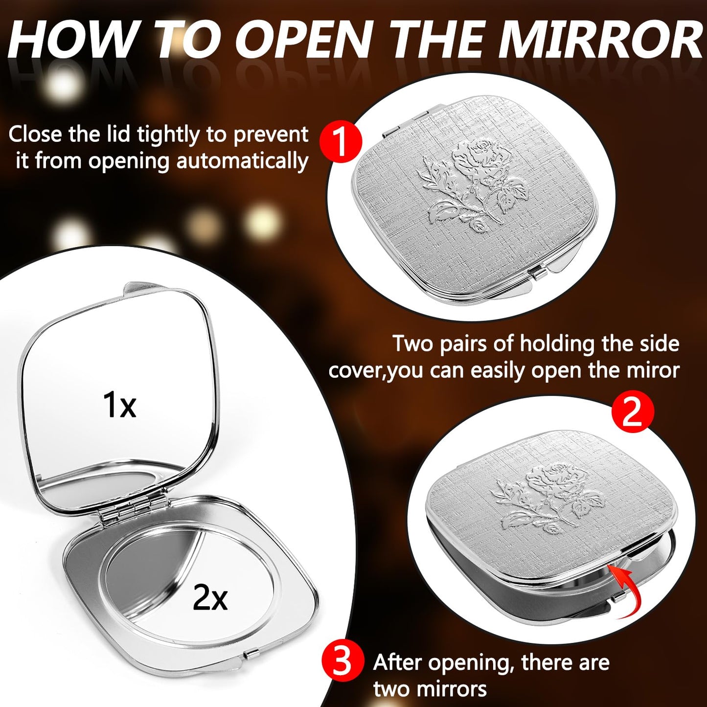 Travel Small Compact 1X/2X Mirror - Handheld, Foldable, Lightweight - Mini Pocket Magnifier for Wallet - Square 3.0 inches x 2.8