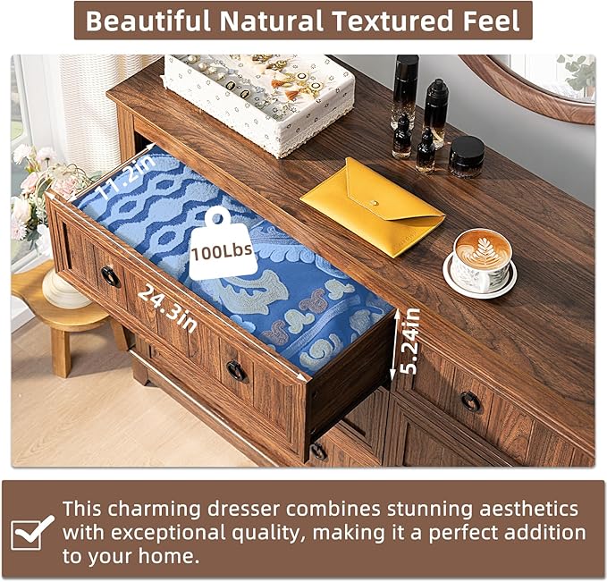 Joaxswe Farmhouse Dresser and Nightstand Sets, Furniture Sets 18" Night Stand with Charging Station and 6 Drawers Dressers for Bedroom, 54" Dressers and Nightstand Set for Bedroom, Living Room