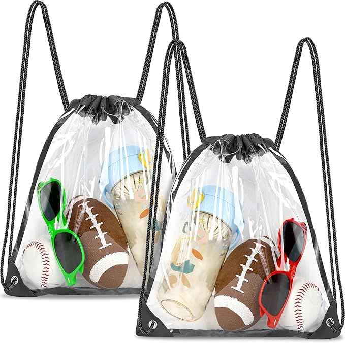 RunaFun 2Pack Clear Drawstring Backpack ，12×12×6 Small Clear Drawstring Bags for Stadium Events, Work, Festivals and Sport...