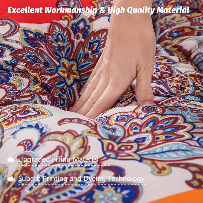 MAXYOYO Bohemian Retro Floor Mattress Vintage Floral Japanese Futon Mattress Roll Up Thicken Sleeping Bed Portable Camping Mattress Floor Lounger Couch Bed Mattress Pad, Queen Size