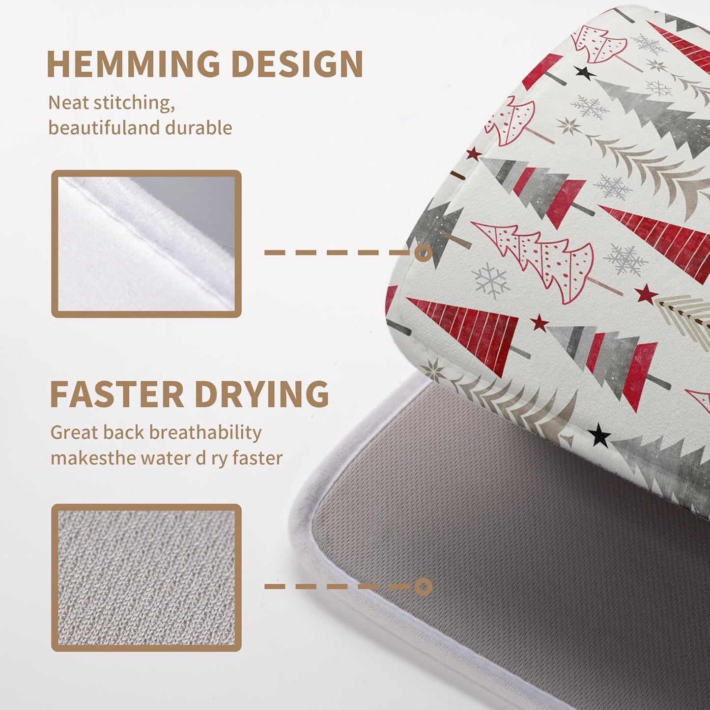 Christmas Dish Drying Mats for Kitchen Counter Xmas Tree Drying Mat Winter Holiday Dishes Drying Pad Microfiber Absorbent Dish Draining Mat Washable Dish Drainer Rack Mat 18x24 Inch
