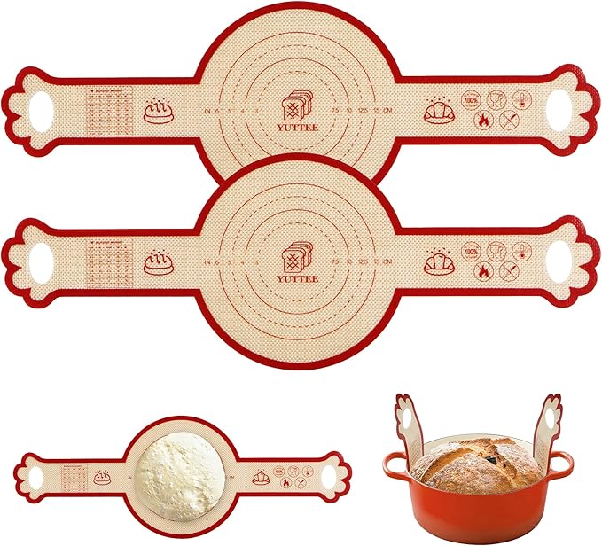 Silicone Bread Sling for Dutch Oven, 2Pcs - 6in NonStick Round Sourdough Baking Slings, Reusable Baking Cooking Transfer Mats with Long Cat-Shape Handle, Easy To Transfer Bread More Easily