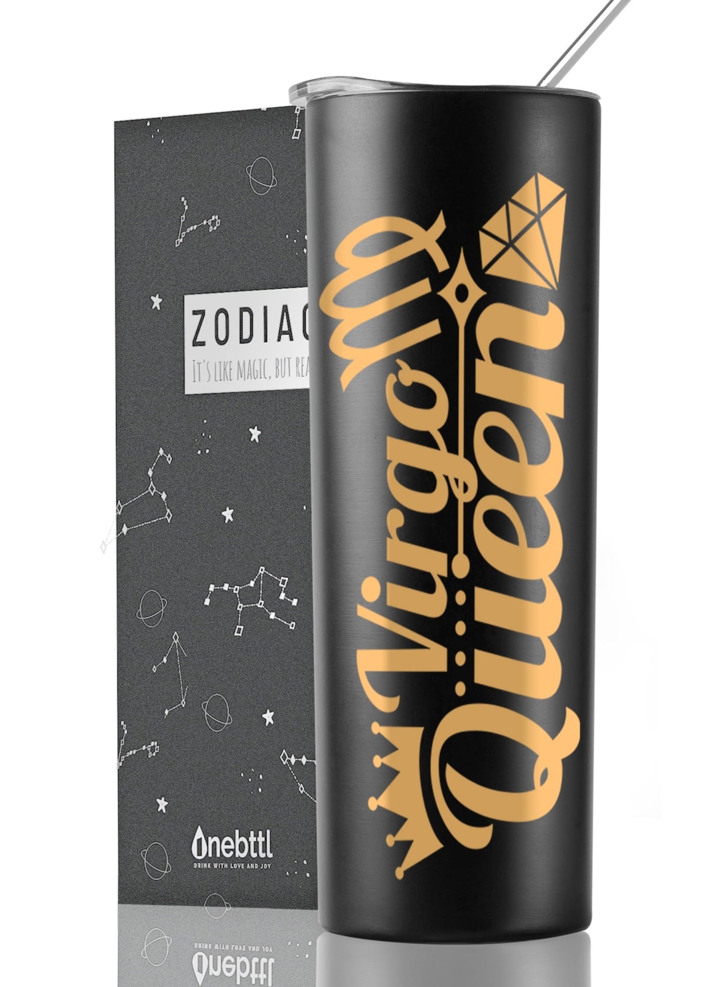 Onebttl Zodiac Gifts for Women, Best Friend Birthday Gifts for Her, 20oz Stainless Steel Tumbler, Printed Logo Black, Virgo
