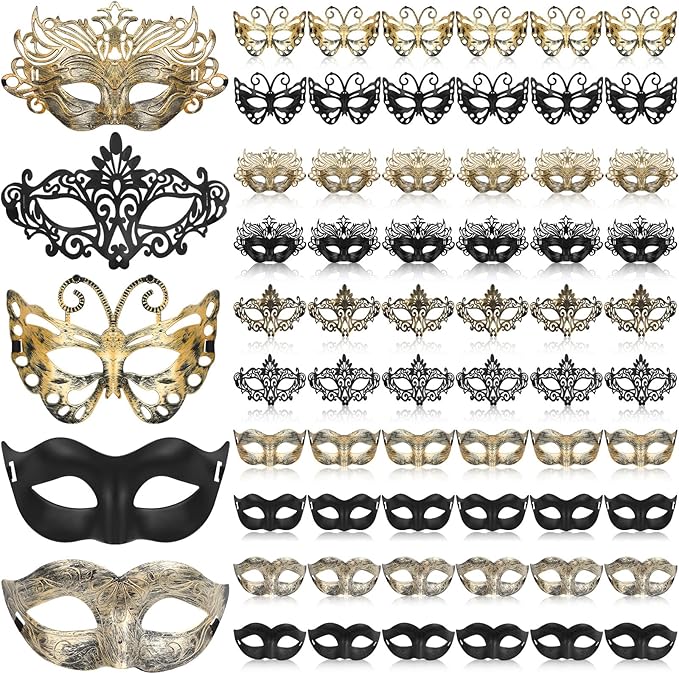 Sratte 60 Pcs Halloween Masquerade Mask Bulk Vintage Antique Masks Adults Party Venetian Masks for Carnival Party Cosplay