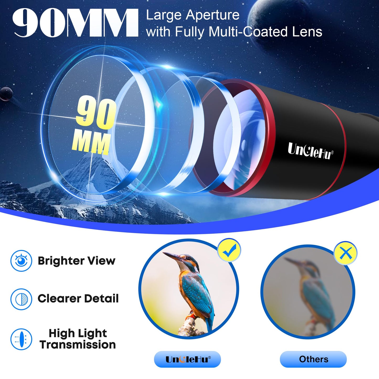 Telescope for Adults High Powered, 90mm Aperture 550mm Professional Telescope for Kids&Beginners with Folding Stool&Tripod&Phone Adapter&Carrying Bag, Portable Travel Refractor Astronomical Telescopes