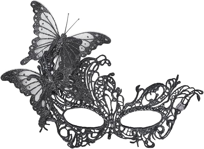 Zinniday Lace Masquerade Mask for Women - Glitter Butterfly Eyemask Elf Fairy Masks for Couples Halloween Renaissance