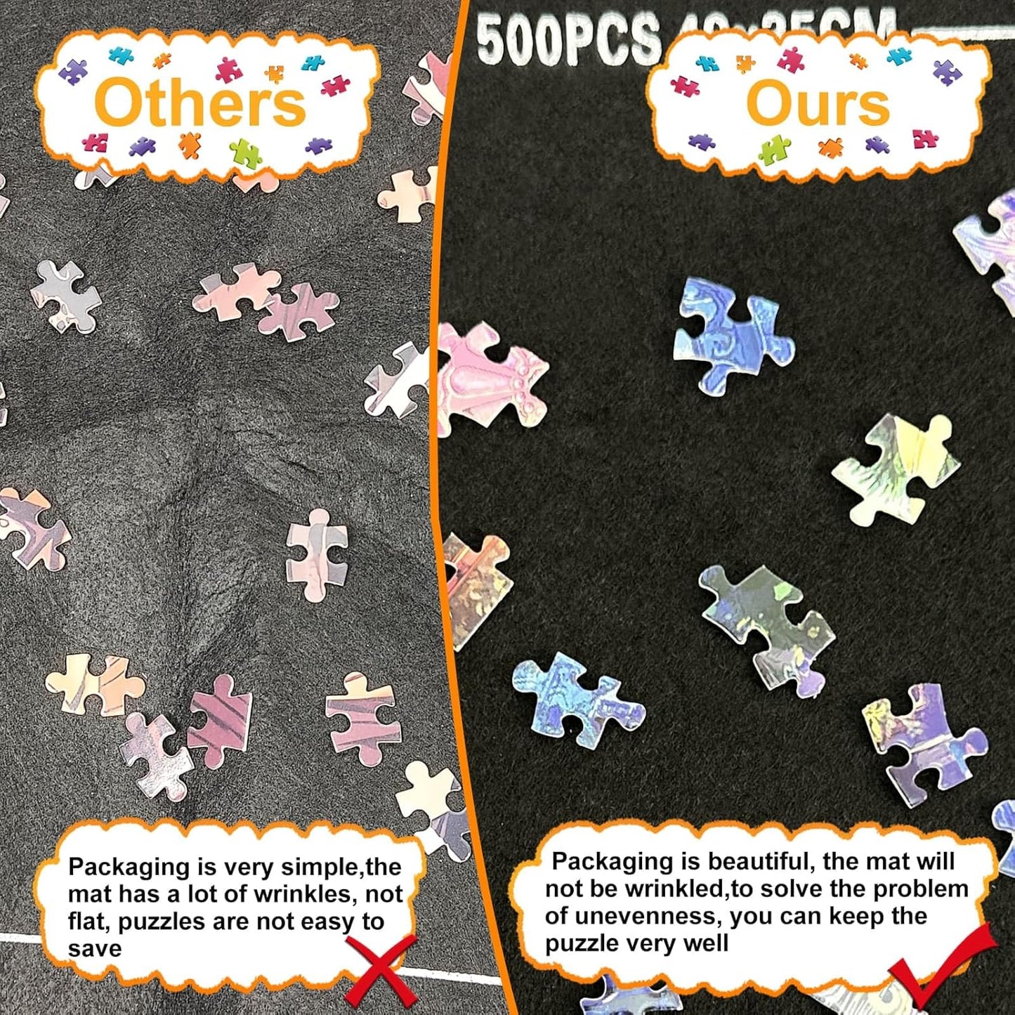 Napzy Puzzle Mat, Jigsaw Matt Rollup 8PCS Sorting Trays Up to 1500pcs Puzzles Matt Rollup 45.6 x 26.3 in Jigsaw Keeper and Saver Jigsawes Pad Has Storage Bag for Puzzle Lovers, Felt Matted Black