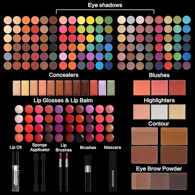 Professional Big Makeup Kit for Teens Girls & Women Full Kit, Beauty Case with Beginner Cosmetics Sets, All-in-One Make Up Gift Box with Lipgloss, Eyeshadow,Blush,Highlight,Brow&Liner Pens,Brush,etc