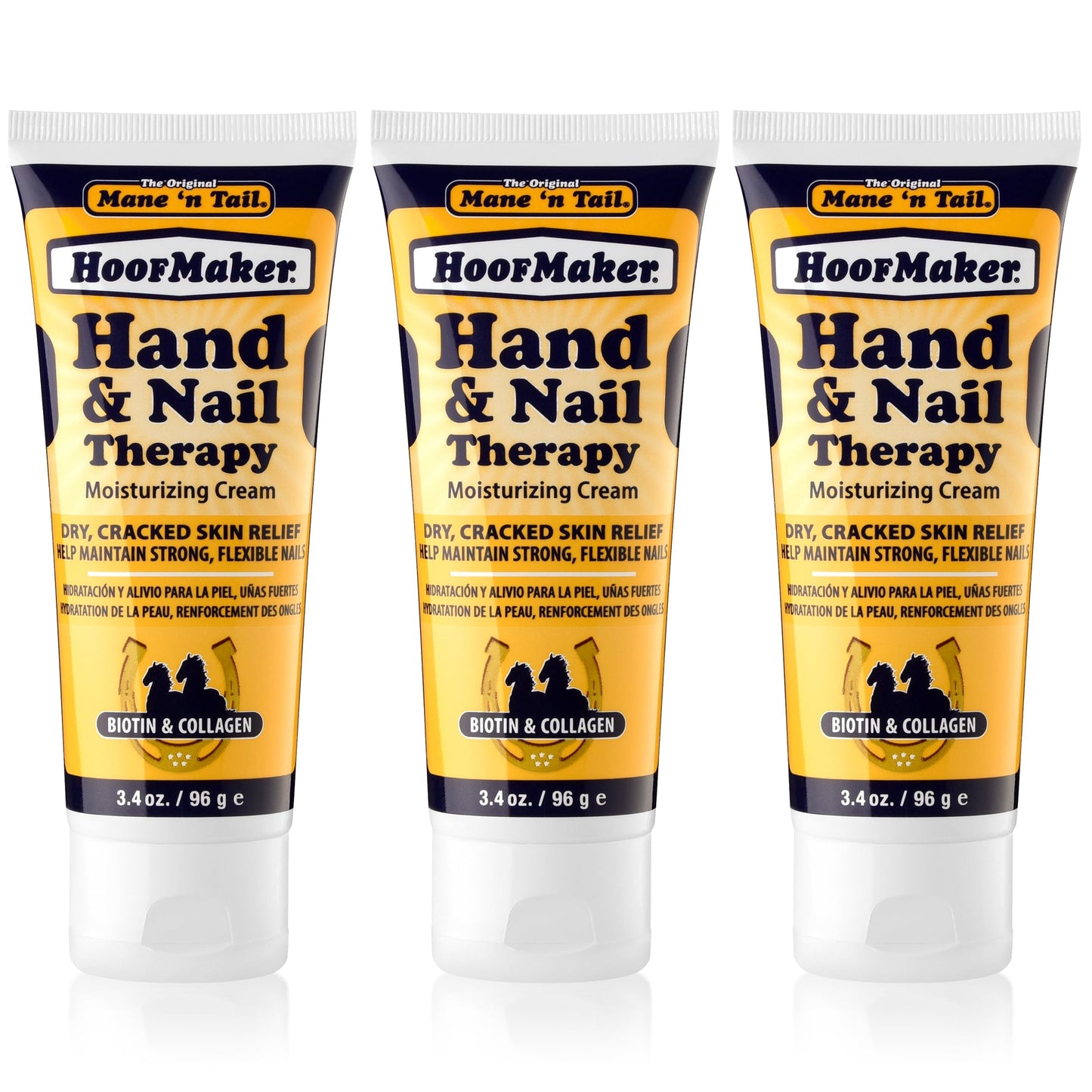 Mane 'n Tail Hoofmaker Hand & Nail Therapy (3.4 Oz Each, 3 Pack) - Fragrance-Free, Biotin & Collagen-Enriched Moisturizing Cream