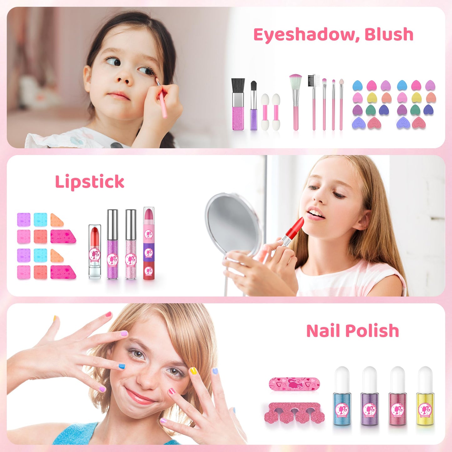 PERRYHOME Kids Makeup Sets for Girls 5-8, 57 Pcs Kids Makeup Kit for Girls Non-Toxic Washable Real Cosmetic Set, Toddlers Birthday Gifts Princess Toys for 3 4 5 6 7 8 9 10 11 12 Year Old (Pink)