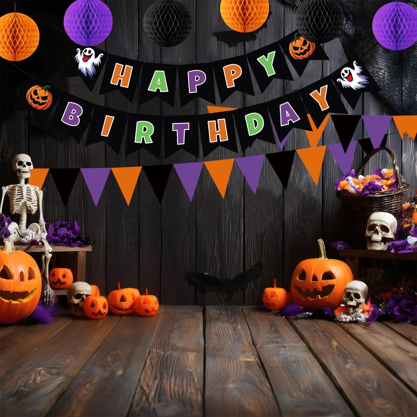 Happy Birthday Halloween Banner Set - Halloween Party Decorations Kit for Birthday Party Supplies, Indoor/Outdoor Hanging Banners, Classroom, Home Decor