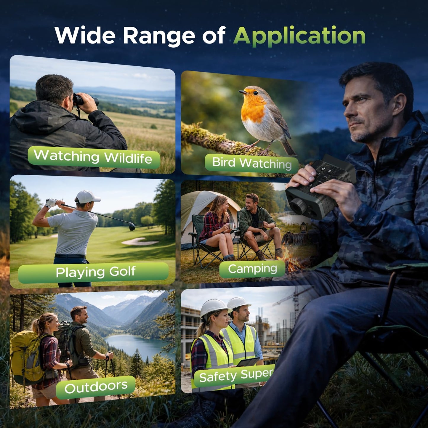 Night Vision Goggles with Rangefinder – 4K Video, 18X Zoom Night Vision Binoculars, 5000mAh Rechargeable, 64GB Card, 1200yd Rangefinder & 1968ft Night Vision – for Security, Wildlife Observation