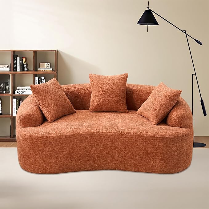 65'' Modern Curved Cloud Loveseat Sectional Sofa for Small Spaces, Luxury Plush Chenille Deep Seat Couch with 3 Pillows, No Assembly Needed Apartment Living Room Furniture, Black