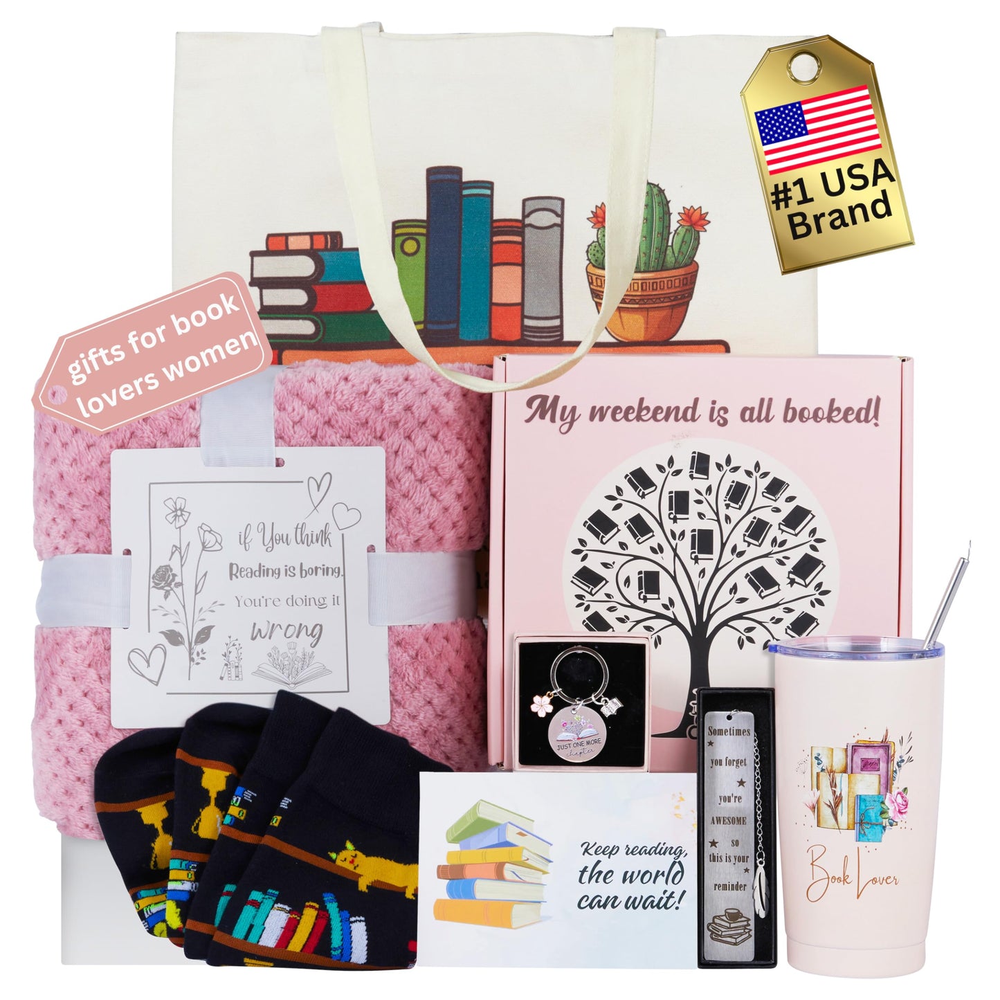 Luxury Book Lover Gifts for Women, Gifts for Readers Book Lovers Women, Books Club Accessories for Reading, Bookish & Librarian Gift, Bookclub Gift Ideas, Books Blanket Set Box Basket Stuff Birthday